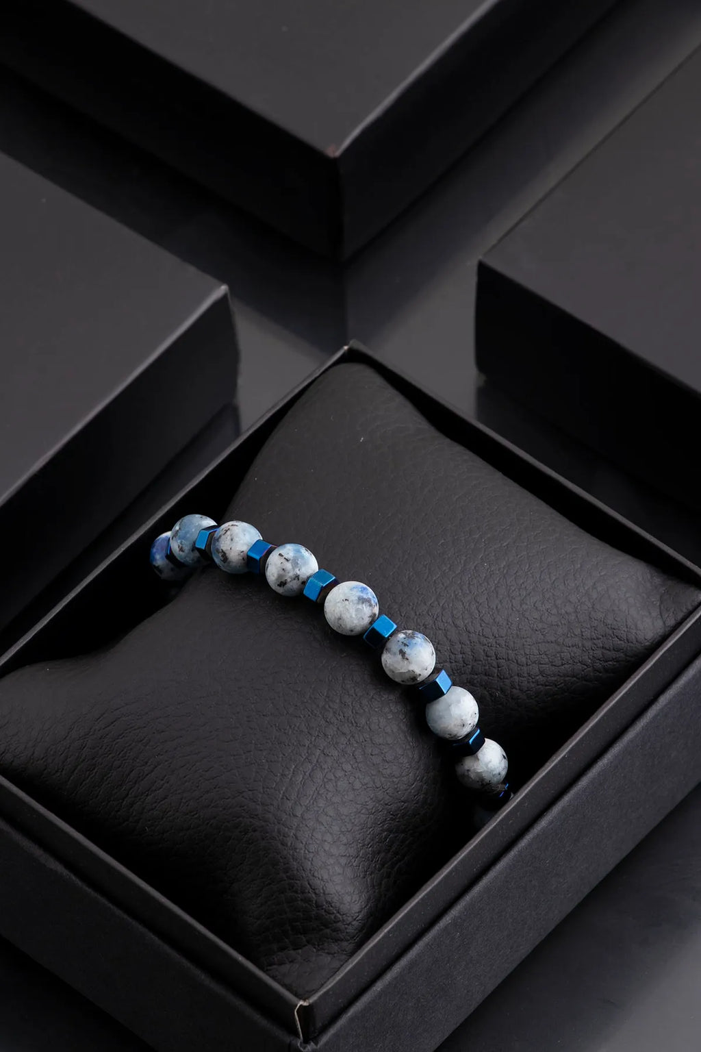 Hematite Original Natural Stone Unisex Bracelet - Navy Blue