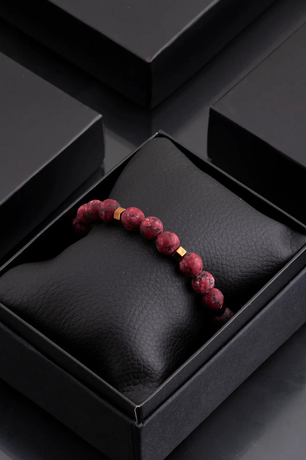Hematite Original Natural Stone Unisex Bracelet - Red