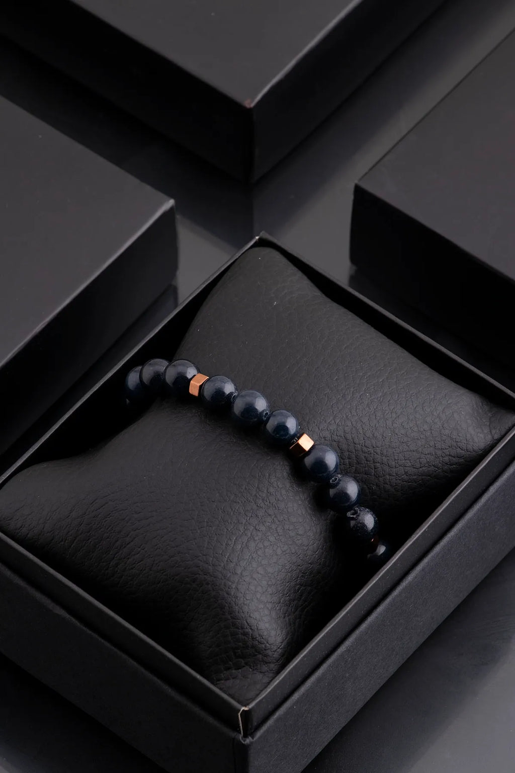 Hematite Original Natural Stone Unisex Bracelet - Navy Blue - Bronz