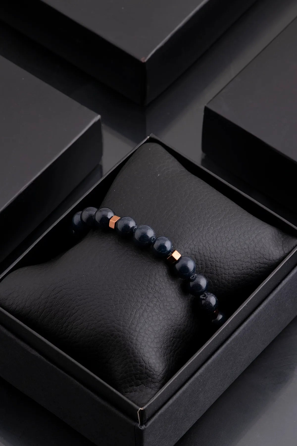 Hematite Original Natural Stone Unisex Bracelet - Navy Blue - Bronz