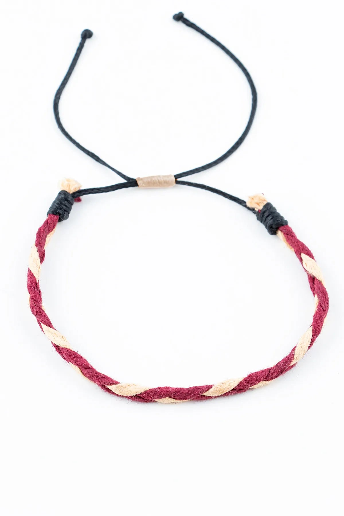 Unisex Adjustable Macrame Cord Bracelet - Cream Burgundy