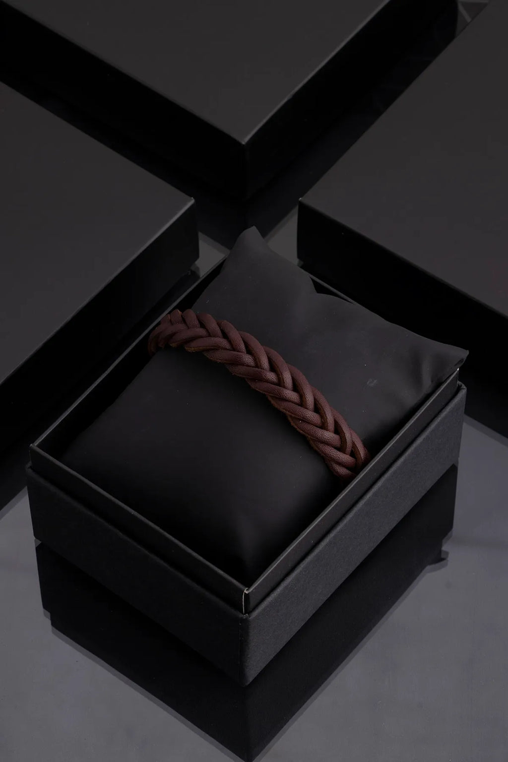 Genuine Leather Magnetic Bracelets - Brown Knitted