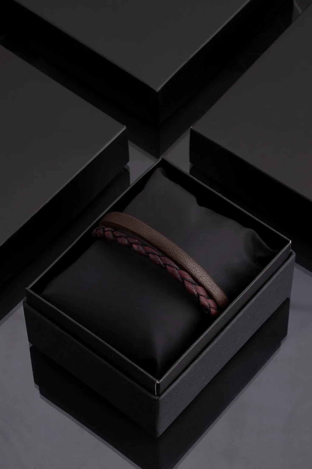 Genuine Leather Magnetic Bracelets - Brown 2-piece