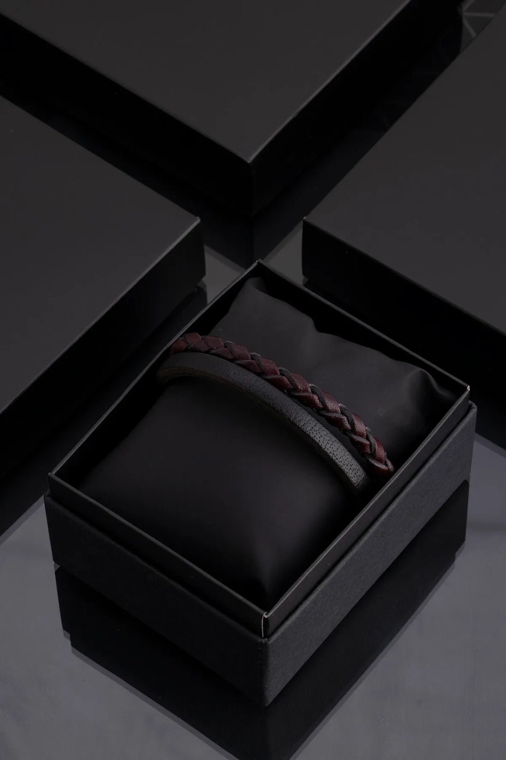 Genuine Leather Magnetic Bracelets - Black-Brown Knitted