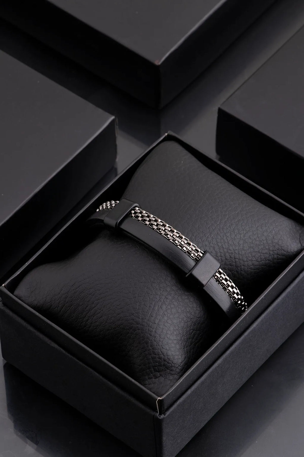 Genuine Leather Magnetic Bracelets - Black-Steel