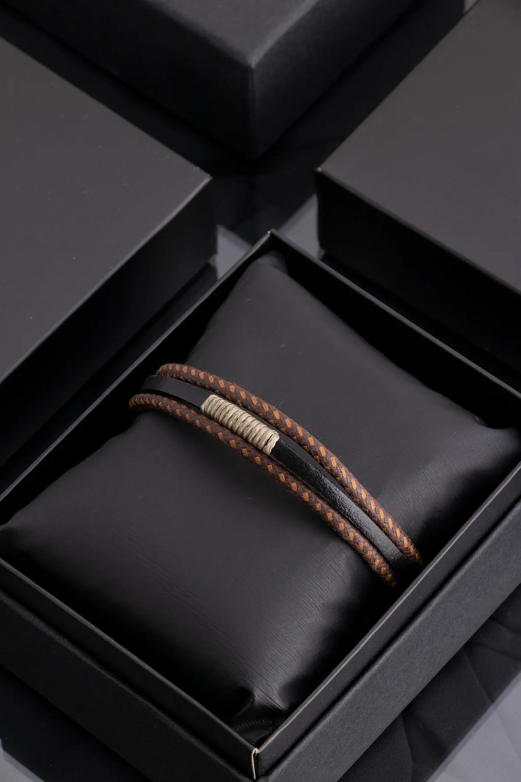 Genuine Leather Magnetic Bracelets - Brown 3-piece
