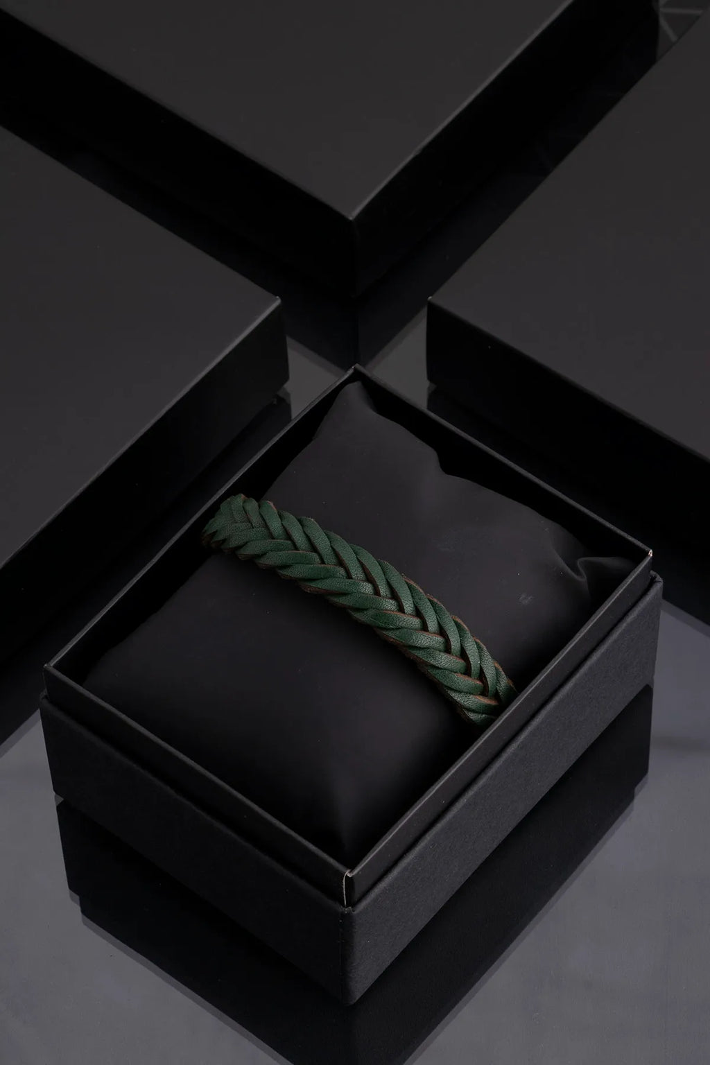 Genuine Leather Magnetic Bracelets - Green Knitted