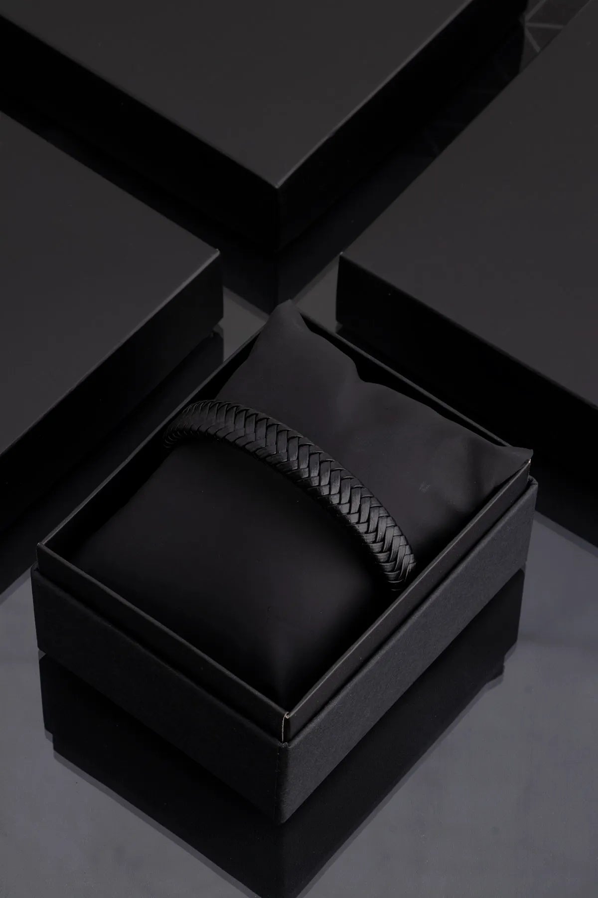 Genuine Leather Magnetic Bracelets - Black Knitted