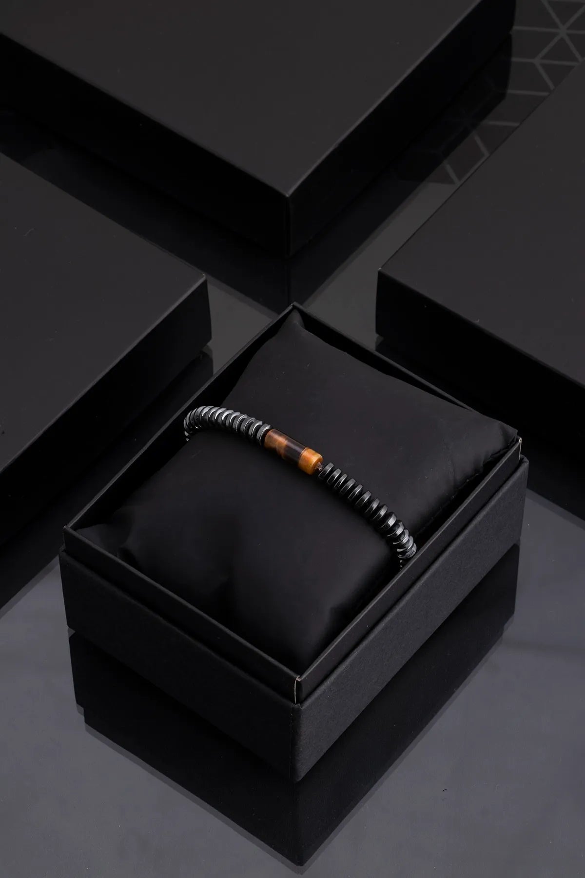 Hematite Original Natural Stone Unisex Bracelet - Silver Row Stone