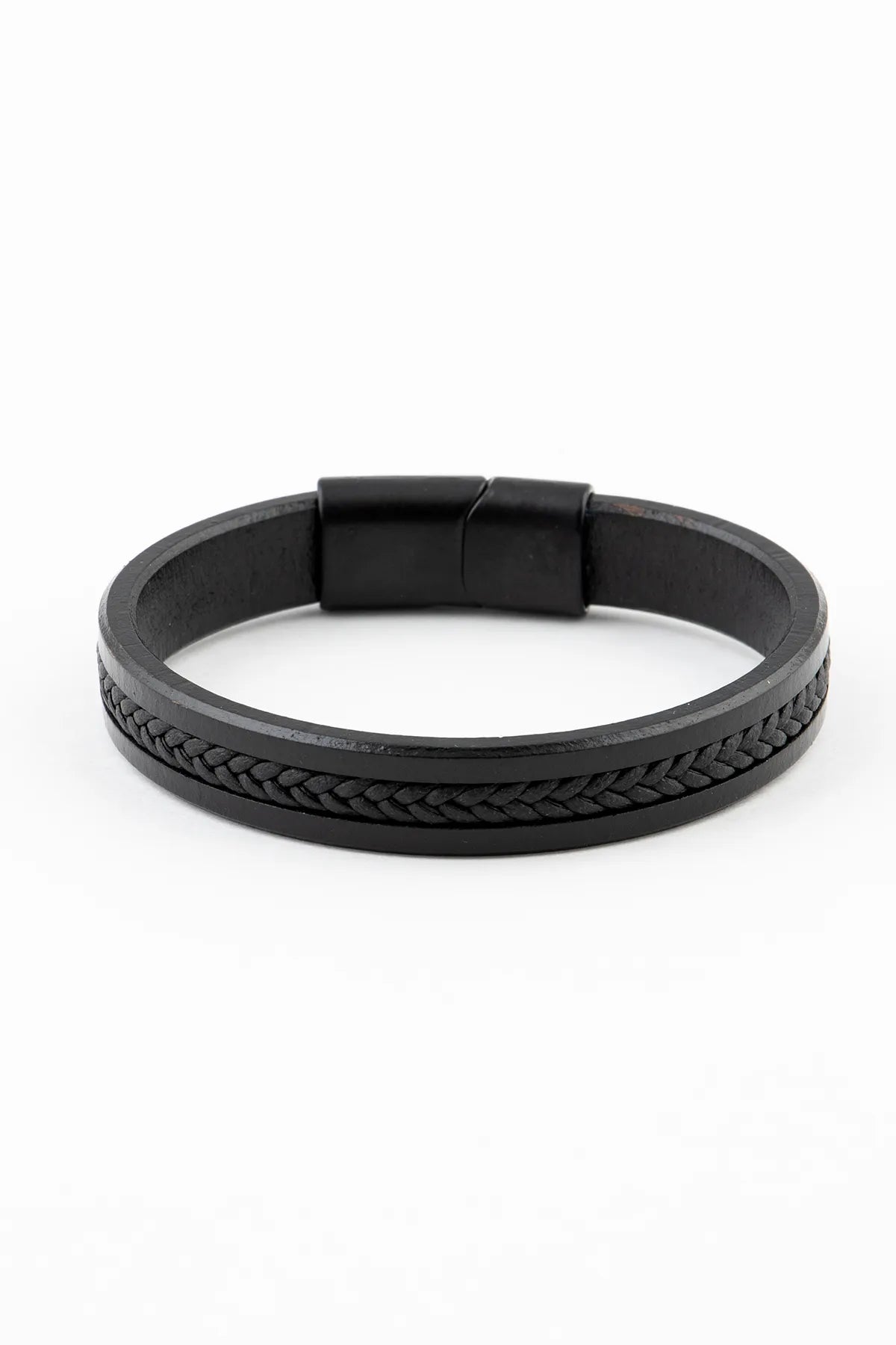 Genuine Leather Magnetic Bracelets - Black