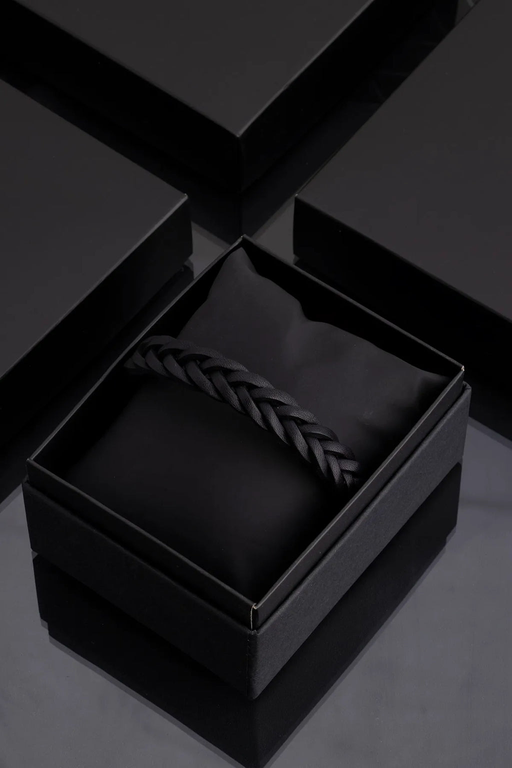 Genuine Leather Magnetic Bracelets - Black Knitted