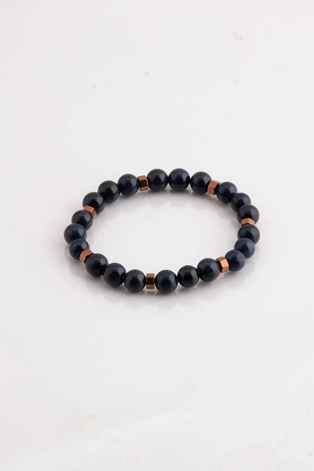 Hematite Original Natural Stone Unisex Bracelet - Navy Blue - Bronz