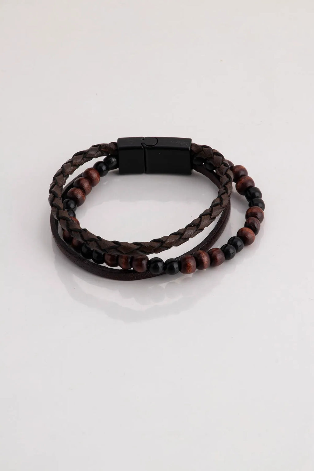Genuine Leather Magnetic Bracelets - Brown 3-piece