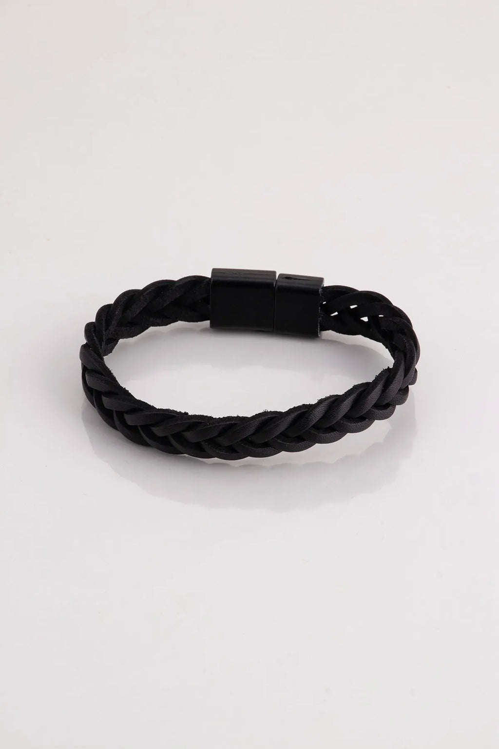 Genuine Leather Magnetic Bracelets - Black Knitted