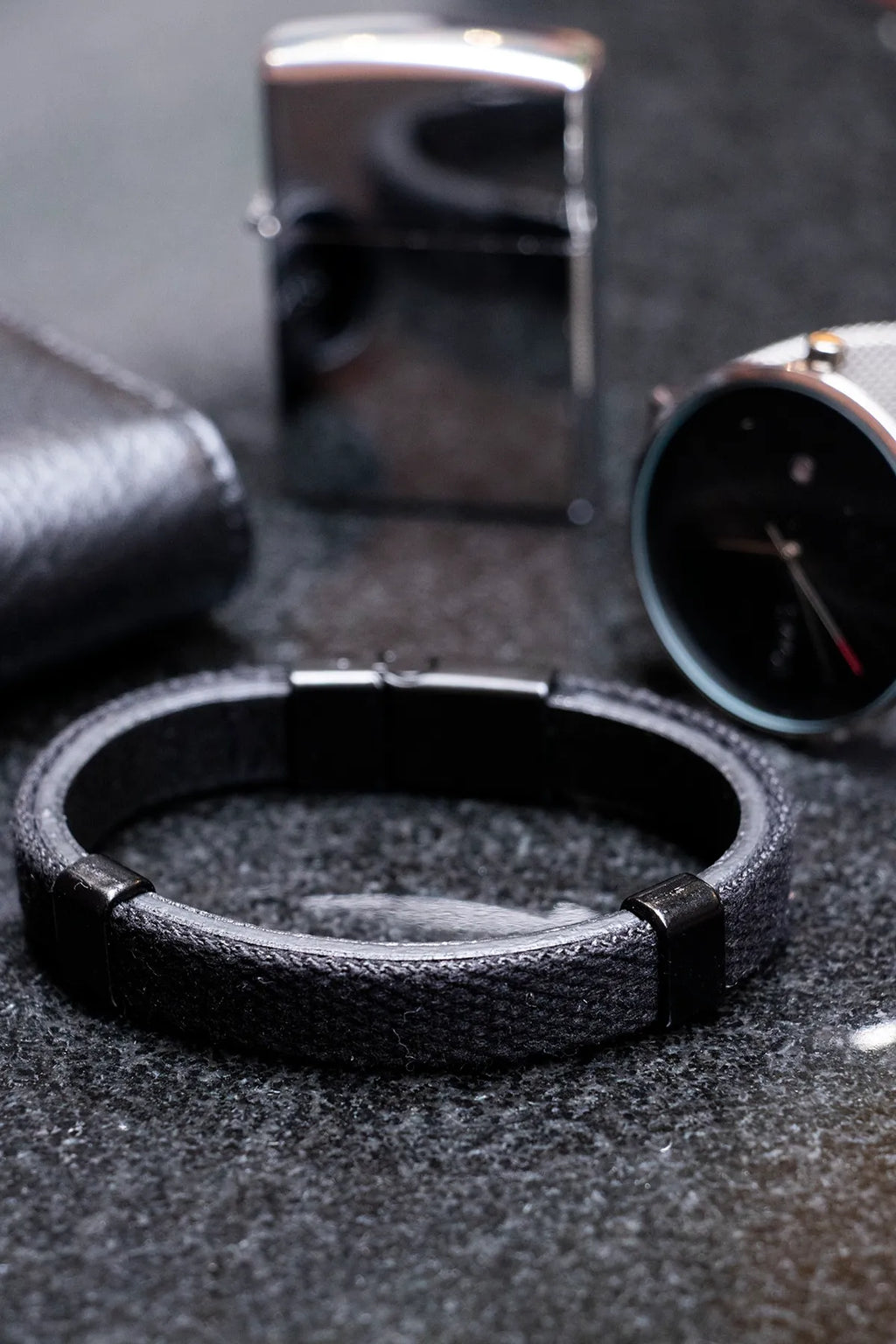 Genuine Leather Magnetic Bracelets - Black