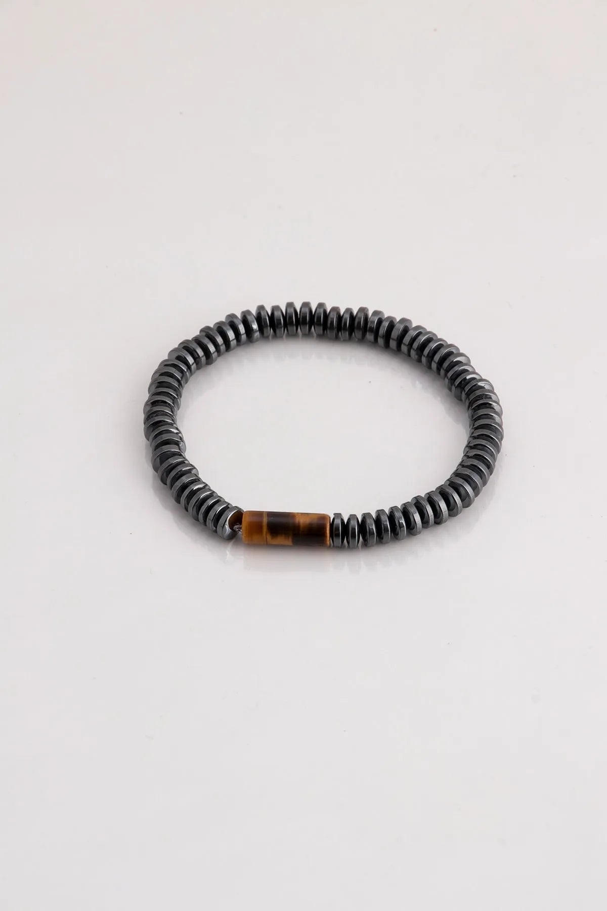 Hematite Original Natural Stone Unisex Bracelet - Silver Row Stone