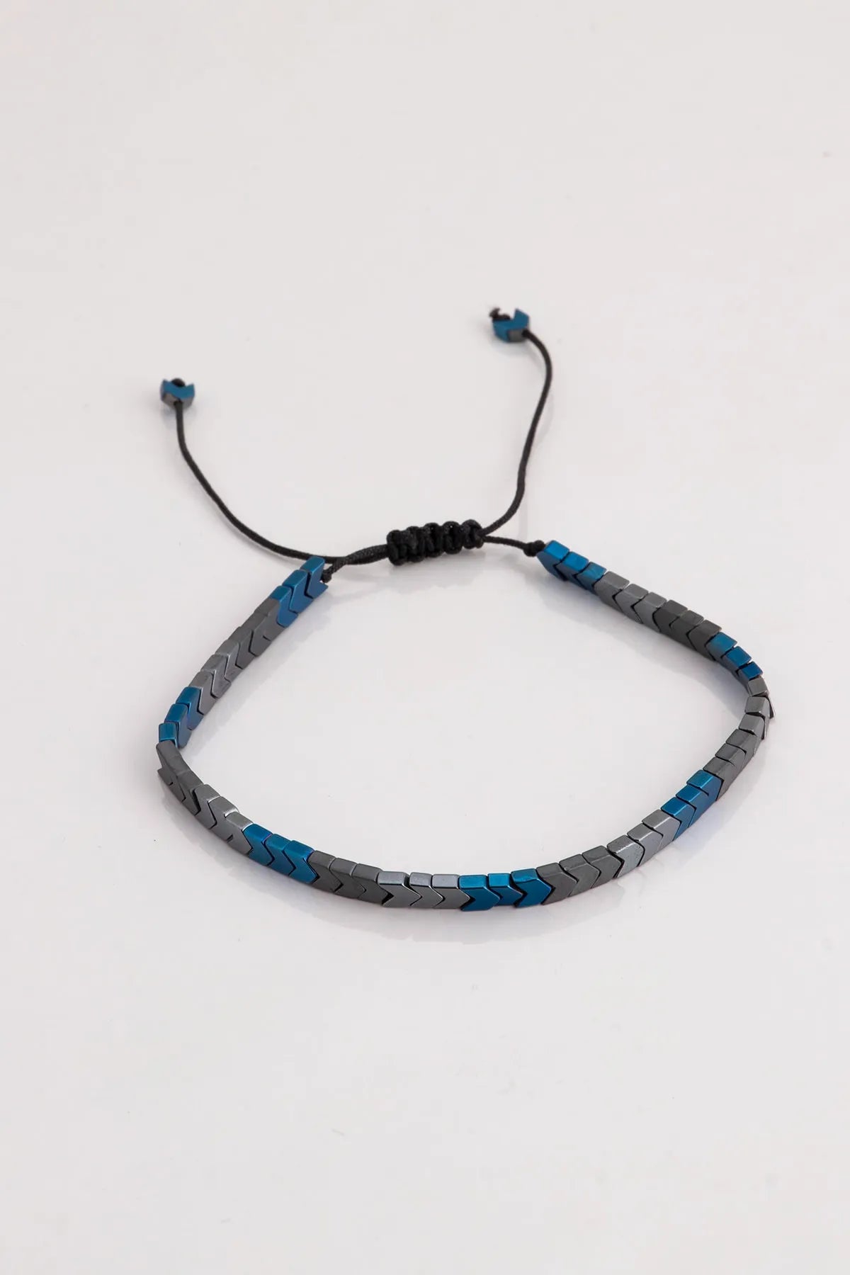 Adjustable Natural Stone Macrame Cord Bracelet - Navy Blue