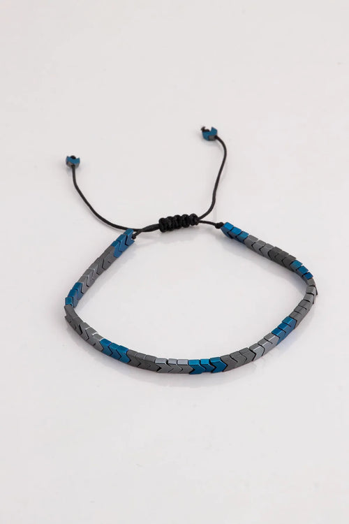 Adjustable Natural Stone Macrame Cord Bracelet - Navy Blue