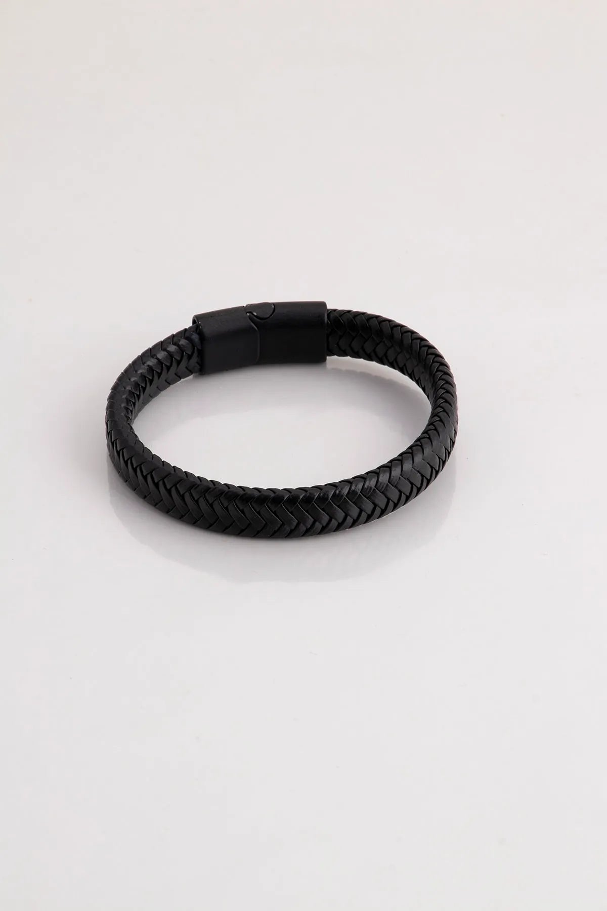Genuine Leather Magnetic Bracelets - Black Knitted