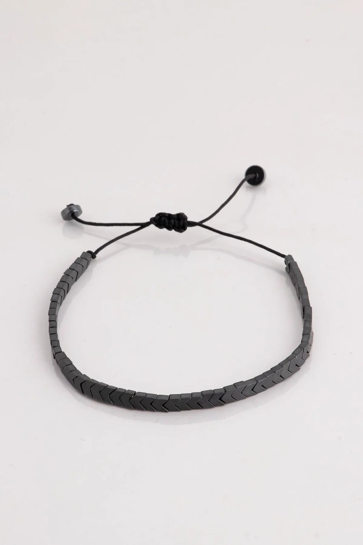 Adjustable Natural Stone Macrame Cord Bracelet - Anthracite