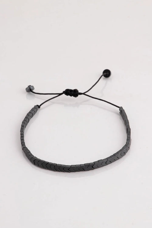 Adjustable Natural Stone Macrame Cord Bracelet - Anthracite
