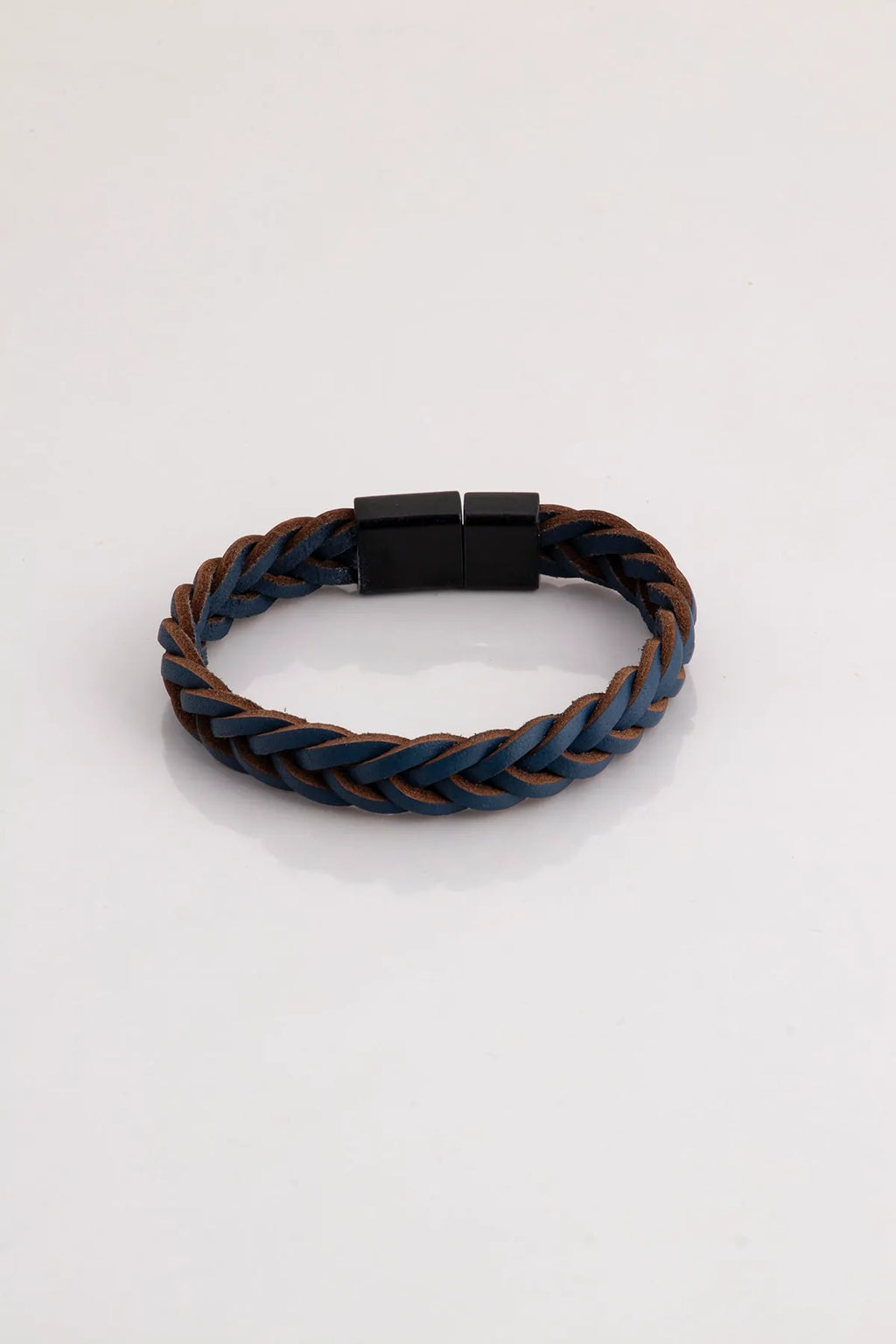 Genuine Leather Magnetic Bracelets - Navy Blue Knitted