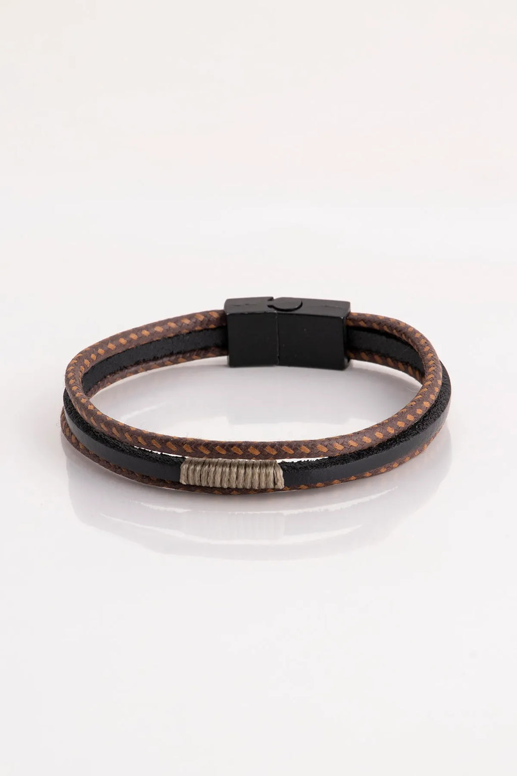 Genuine Leather Magnetic Bracelets - Brown 3-piece