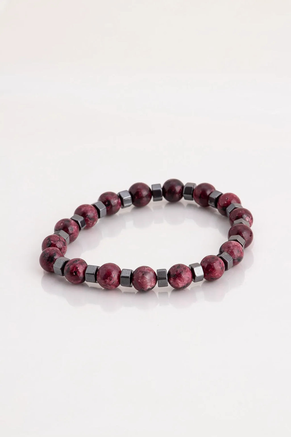 Hematite Original Natural Stone Unisex Bracelet - Burgundy