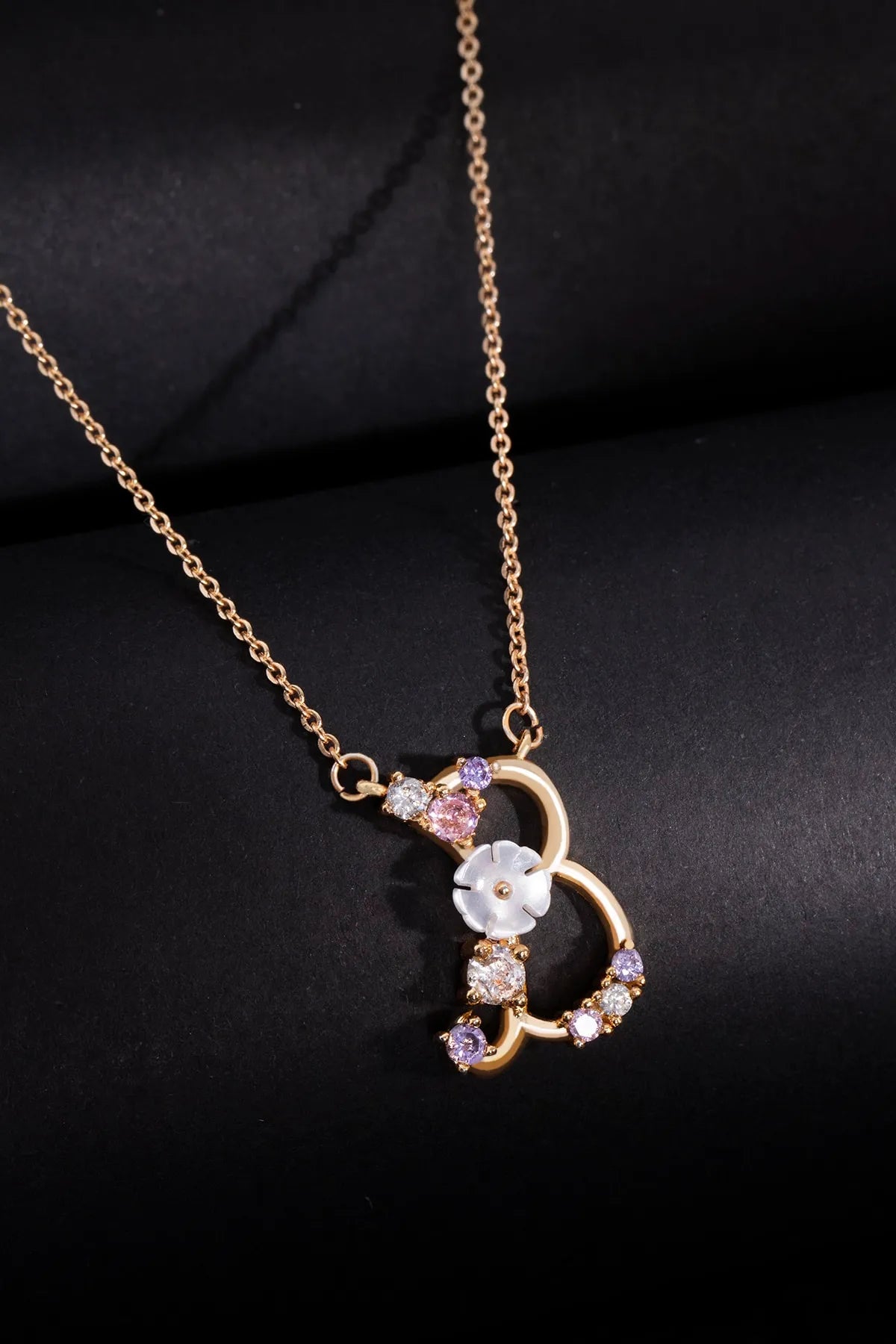 Italian Design Flowers Zircon Magnolia Initial Necklace - B