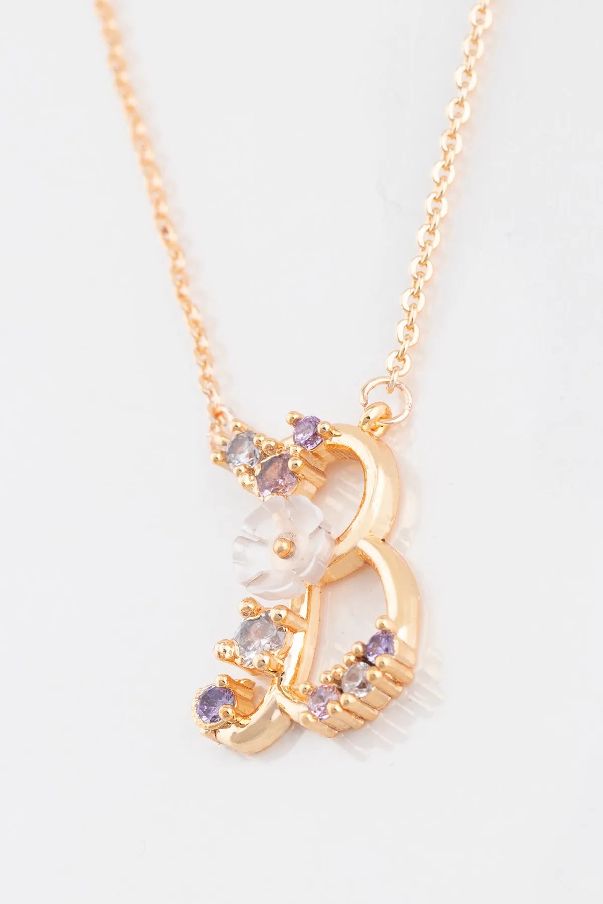 Italian Design Flowers Zircon Magnolia Initial Necklace - B
