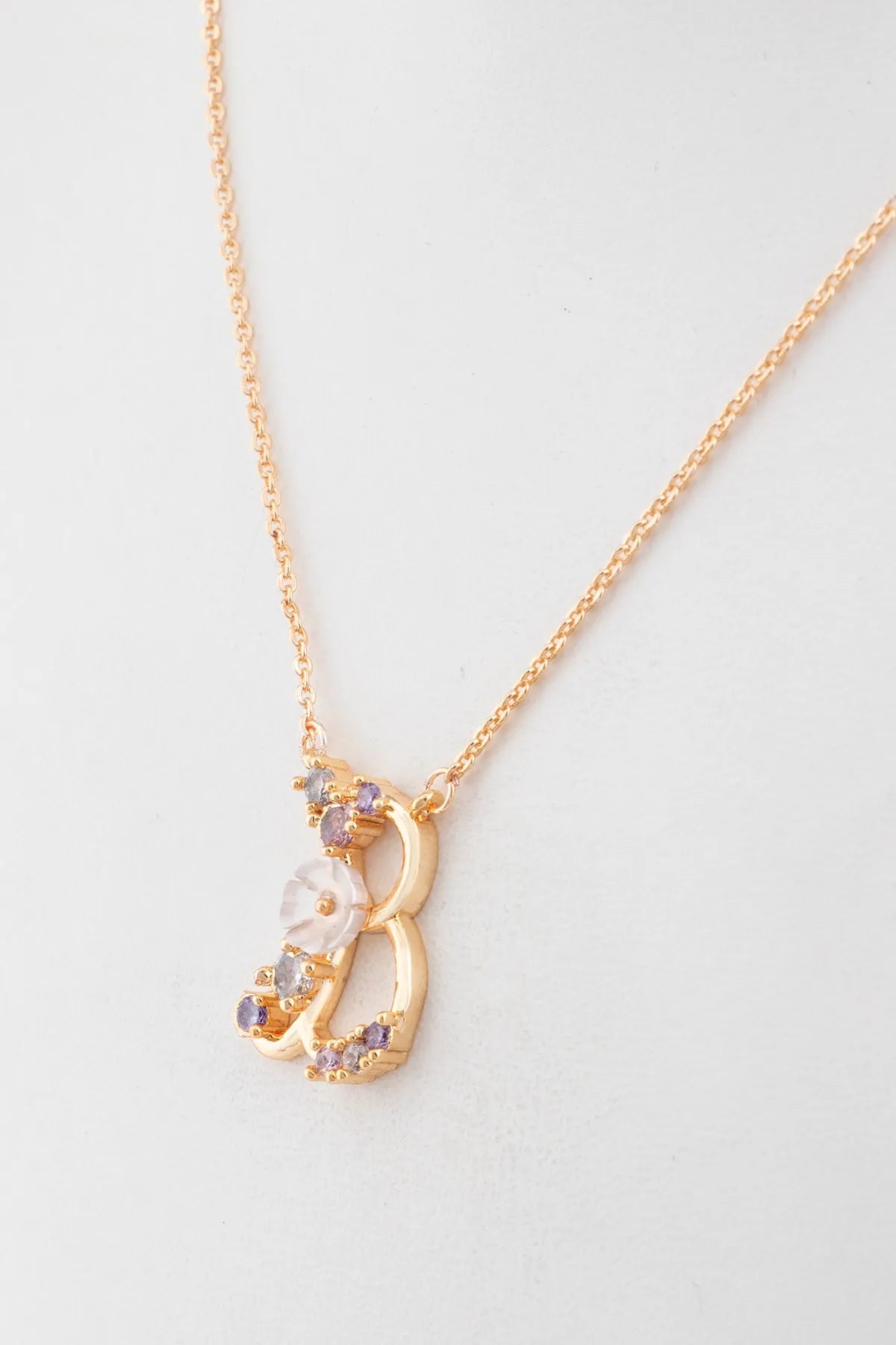 Italian Design Flowers Zircon Magnolia Initial Necklace - B