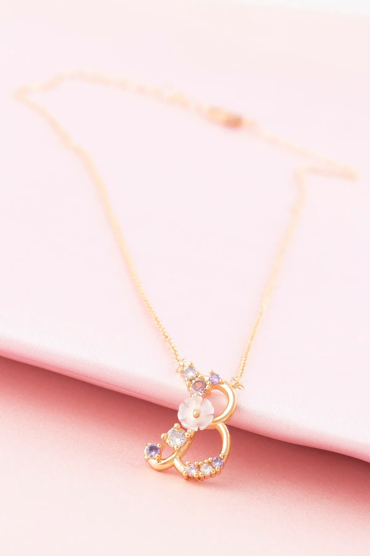 Italian Design Flowers Zircon Magnolia Initial Necklace - B