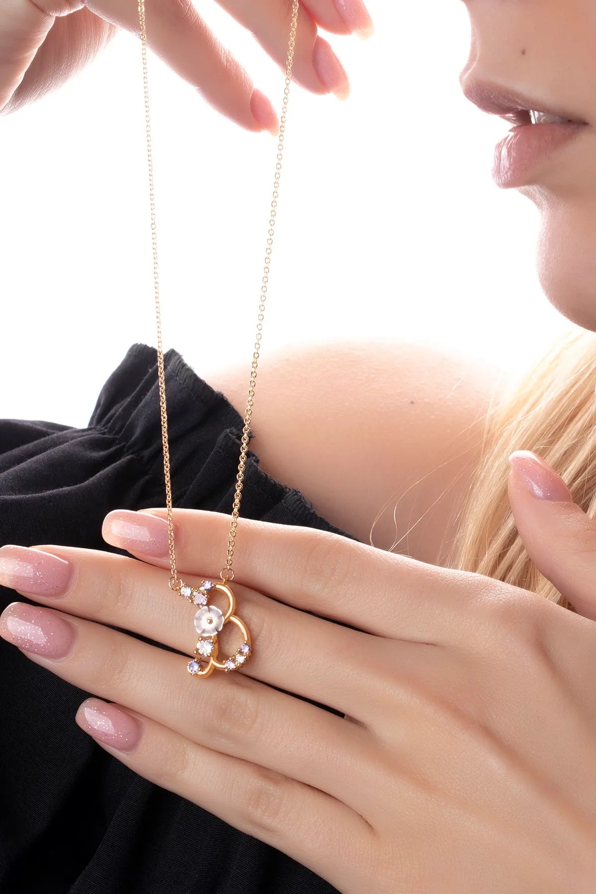 Italian Design Flowers Zircon Magnolia Initial Necklace - B