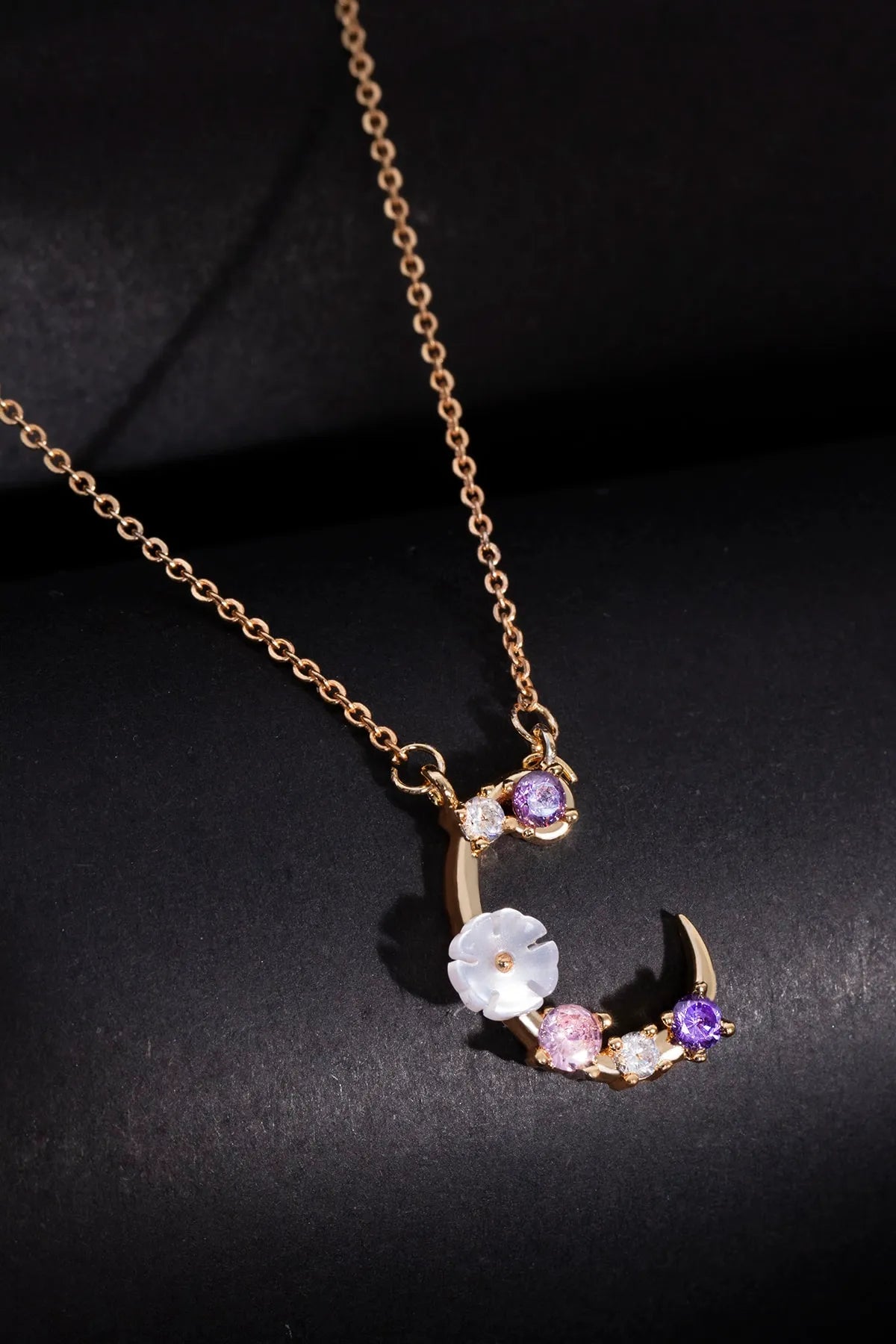 Italian Design Flowers Zircon Magnolia Initial Necklace - C