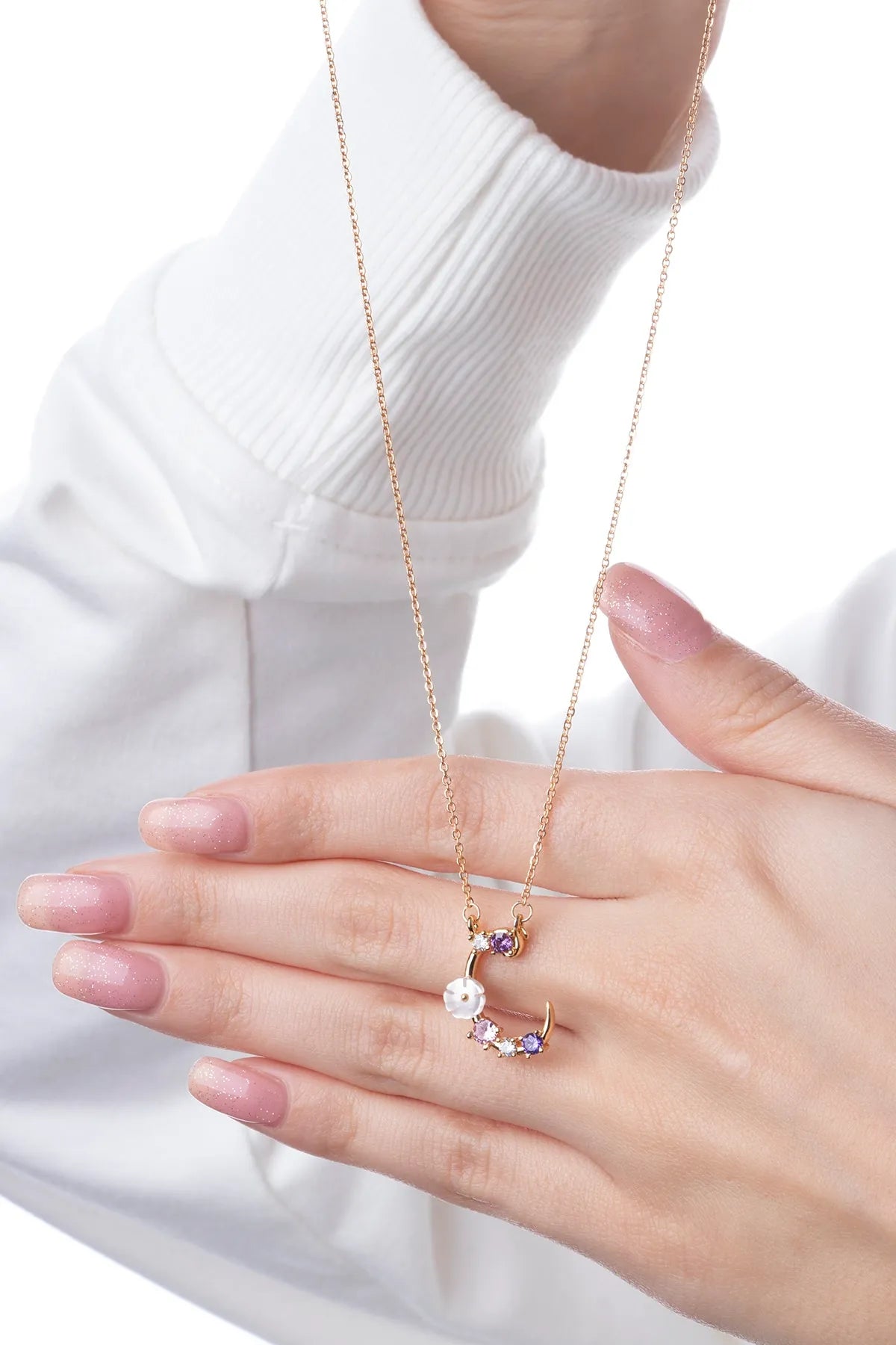 Italian Design Flowers Zircon Magnolia Initial Necklace - C