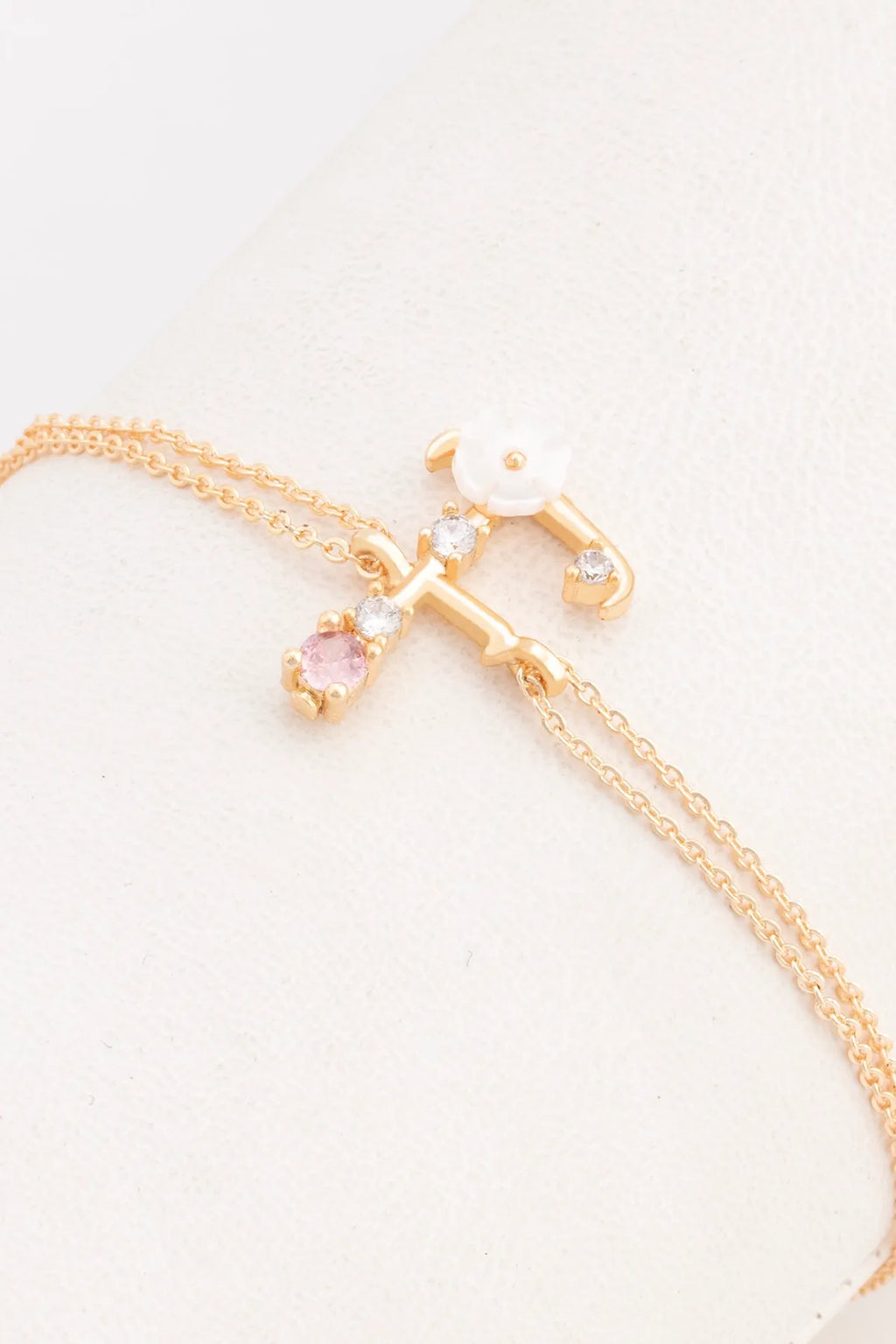 Italian Design Flowers Zircon Magnolia Initial Bracelet - F