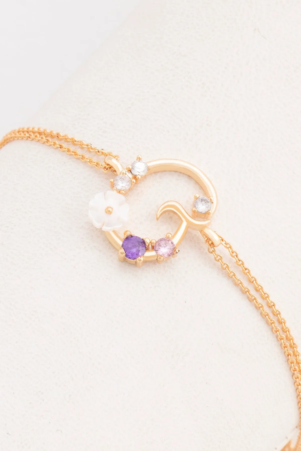 Italian Design Flowers Zircon Magnolia Initial Bracelet - G