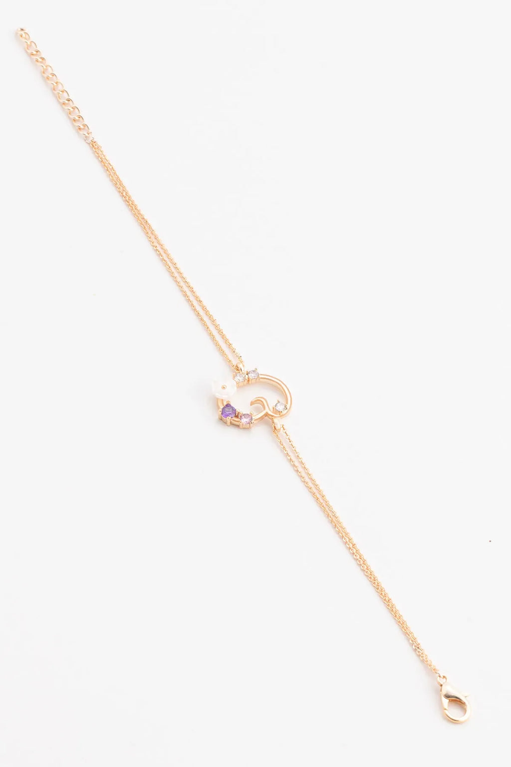 Italian Design Flowers Zircon Magnolia Initial Bracelet - G