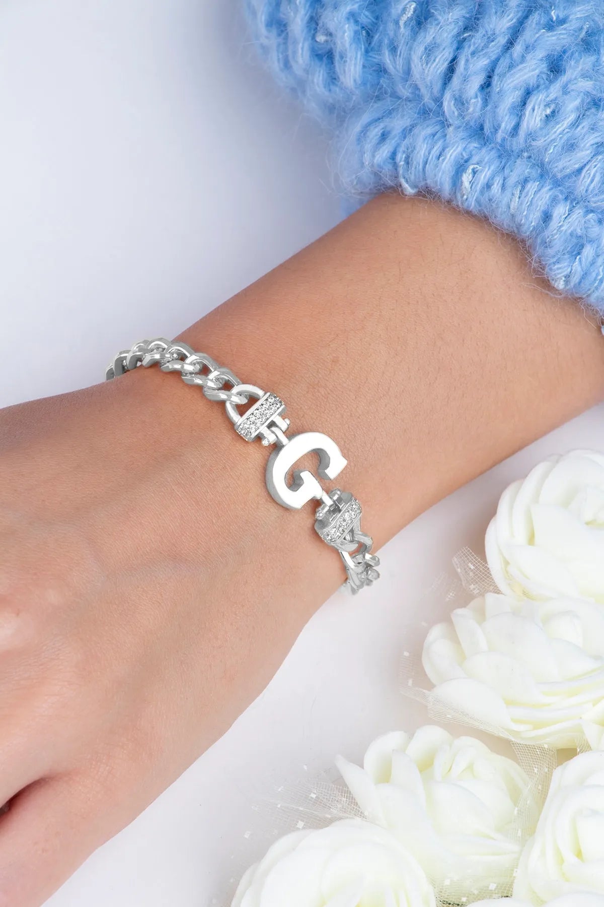 Zircon Stone Design Initial Bracelet - G