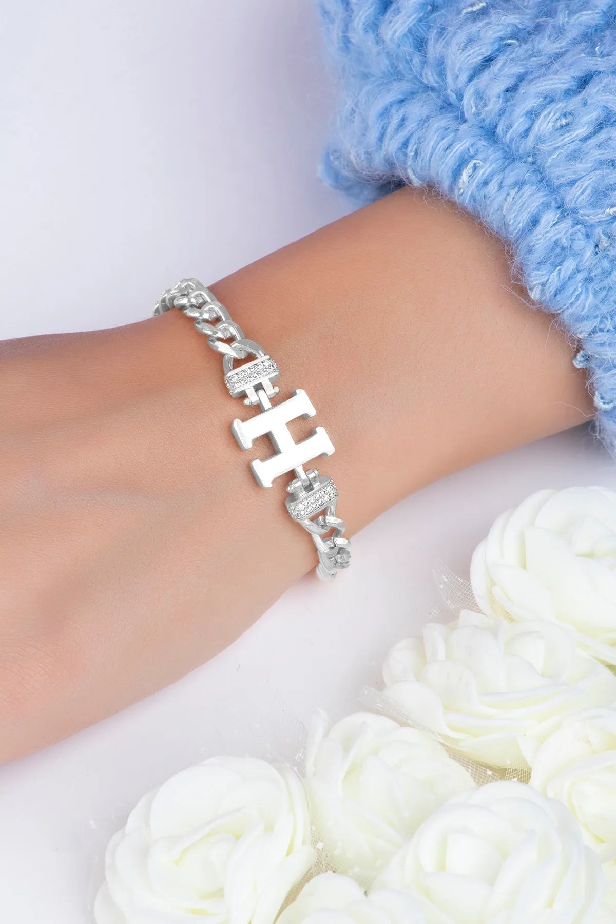 Zircon Stone Design Initial Bracelet - H