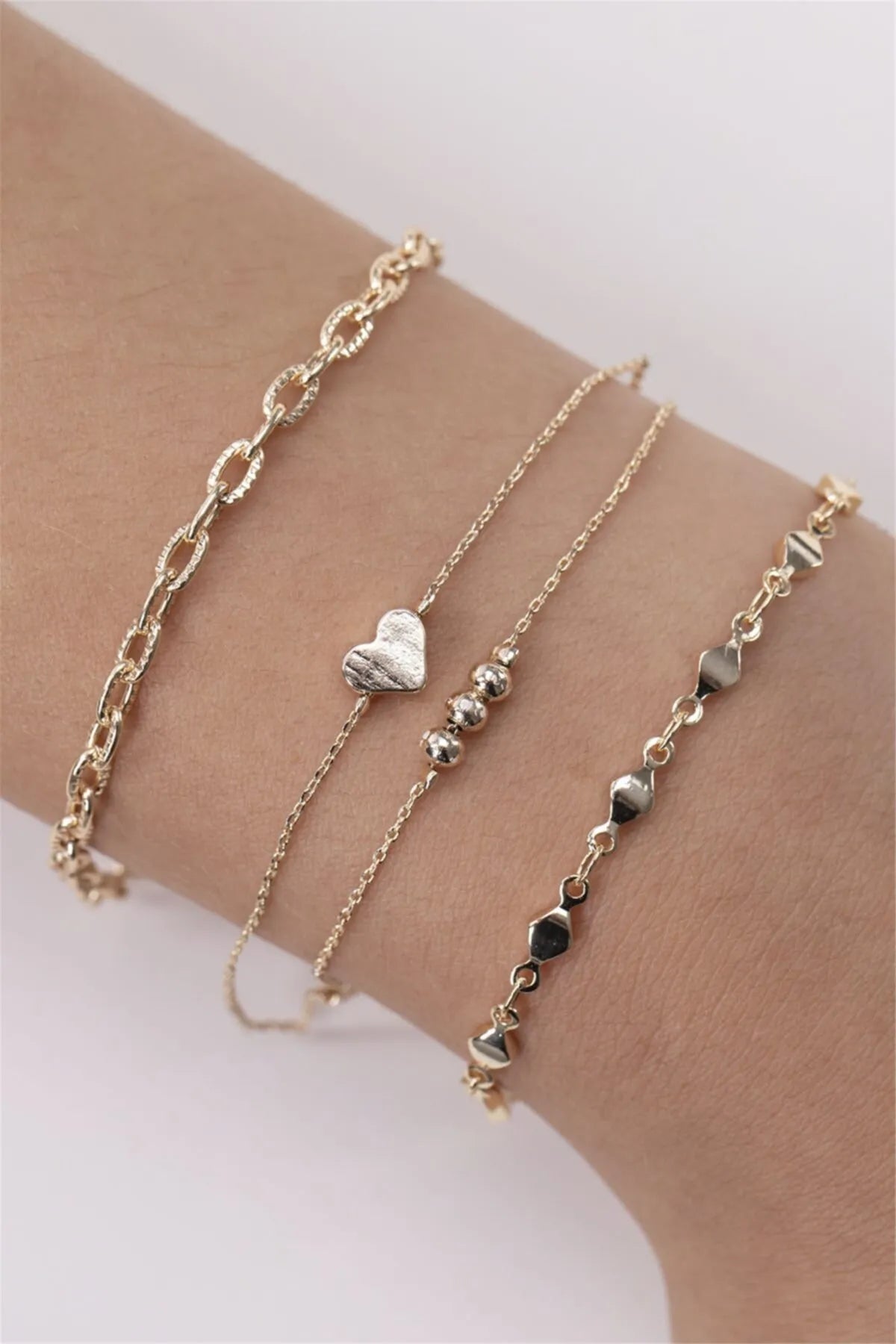 Women’s Gold-Tone Heart Charm 3-Piece Bracelet Set