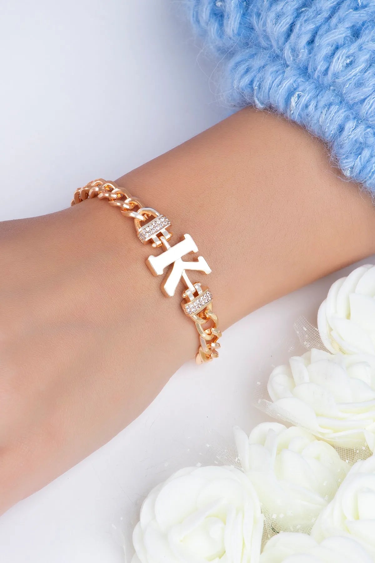 Zircon Stone Design Initial Bracelet - K