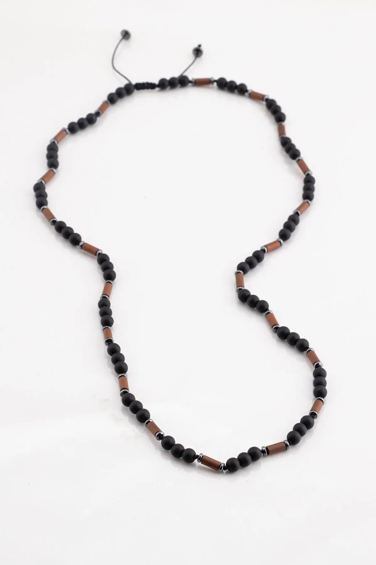 Mat Onyx & Hematite Natural Stone Men's Necklace - Black Brown