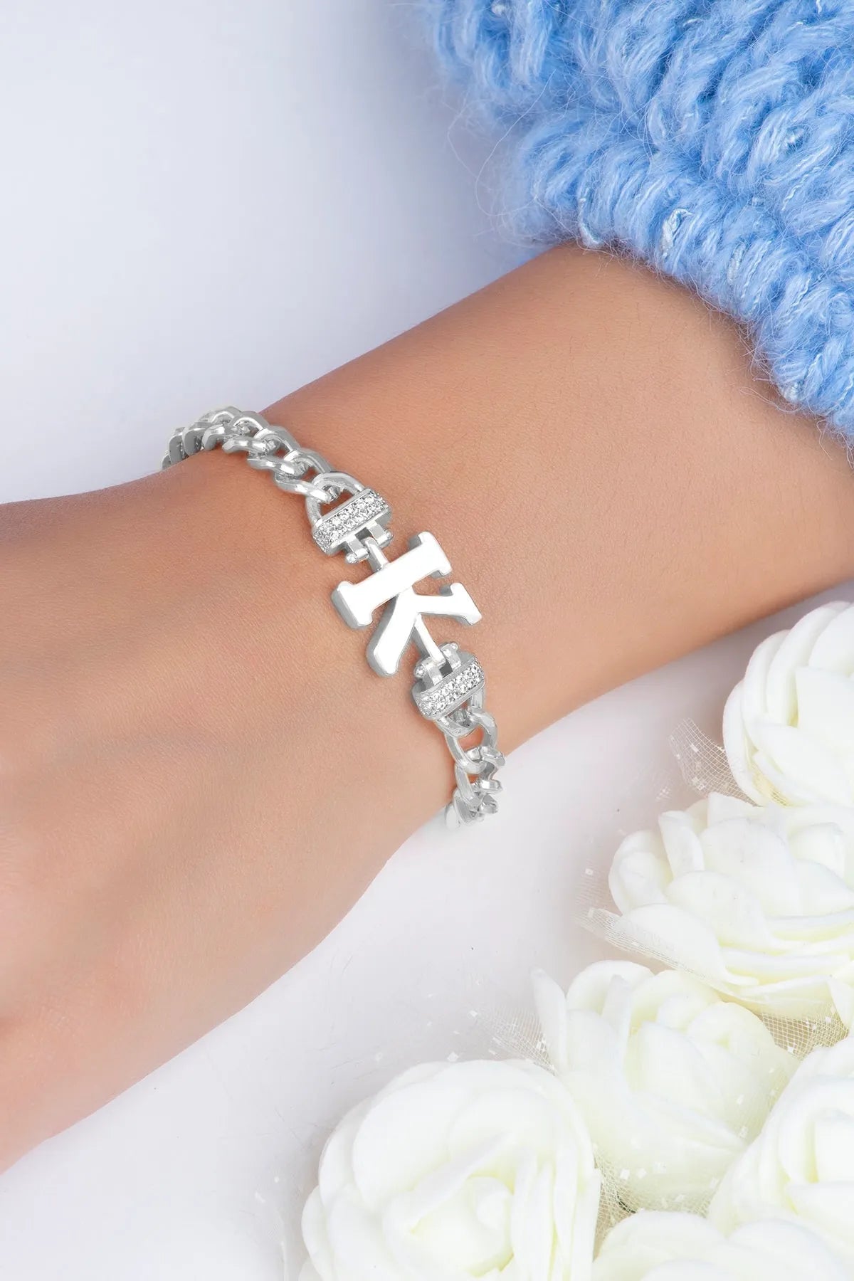 Zircon Stone Design Initial Bracelet - K