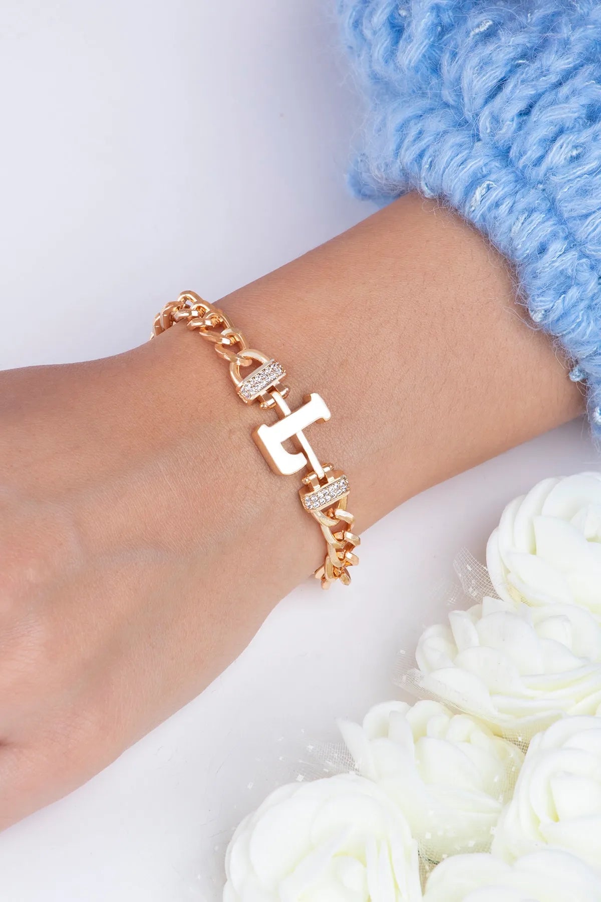 Zircon Stone Design Initial Bracelet - L