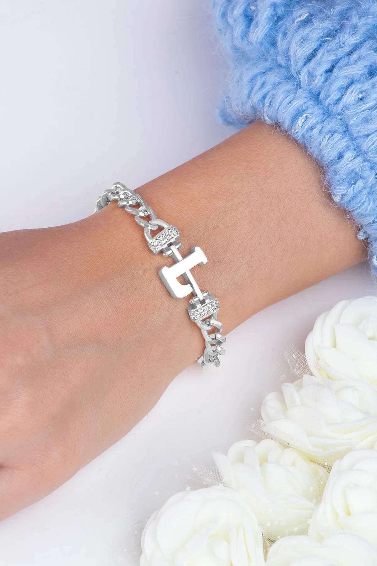 Zircon Stone Design Initial Bracelet - L