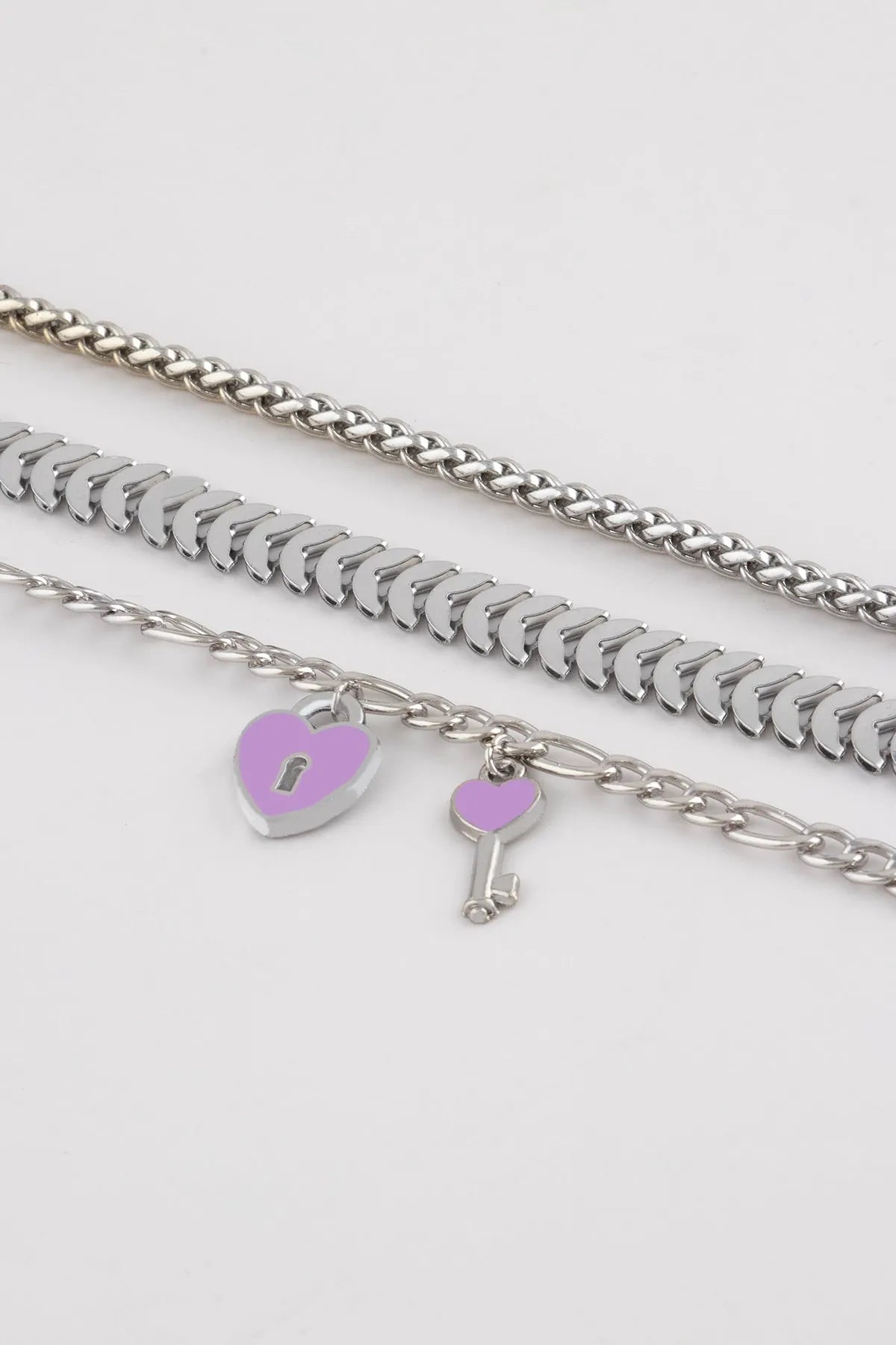Key, Heart & Lock Charm "Key to My Heart" Chain Detail 3-Piece Bracelet Set