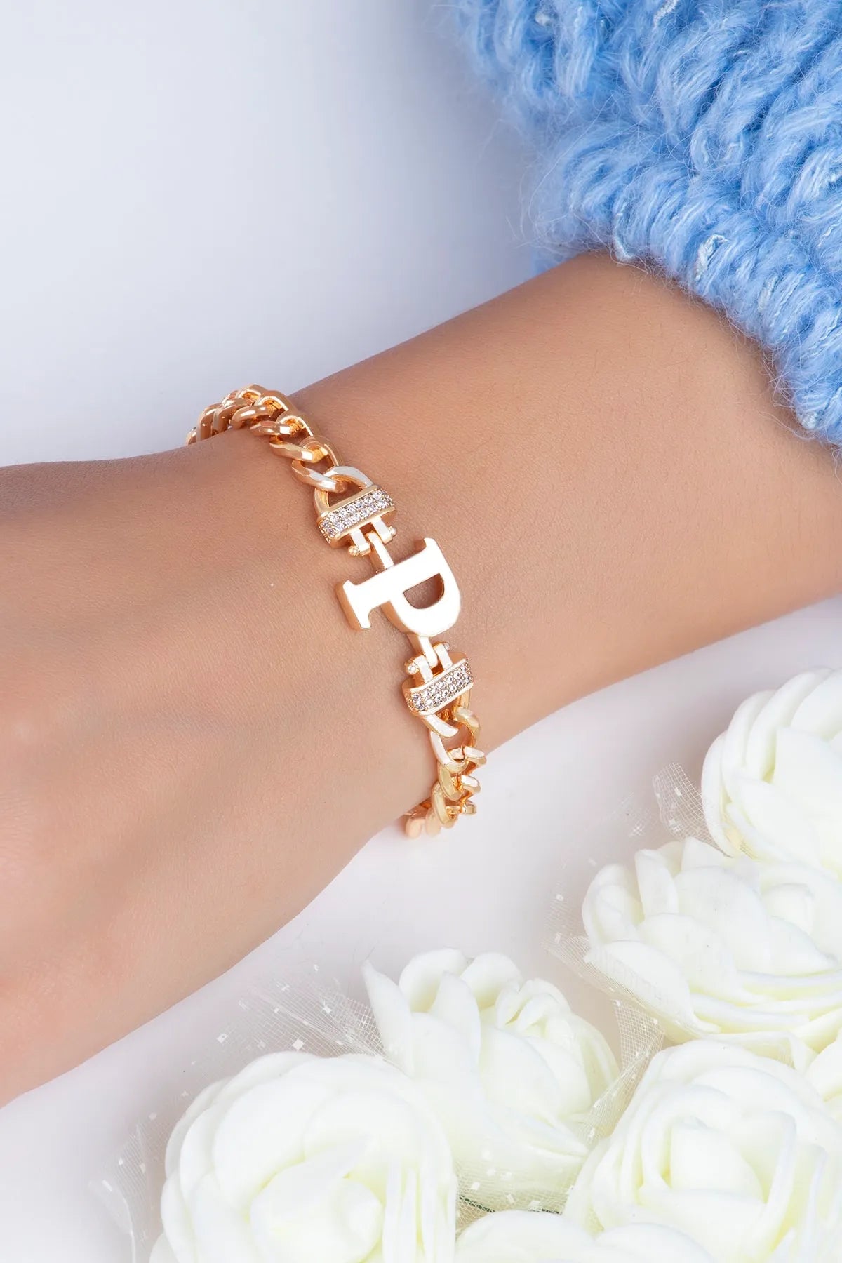 Zircon Stone Design Initial Bracelet - P