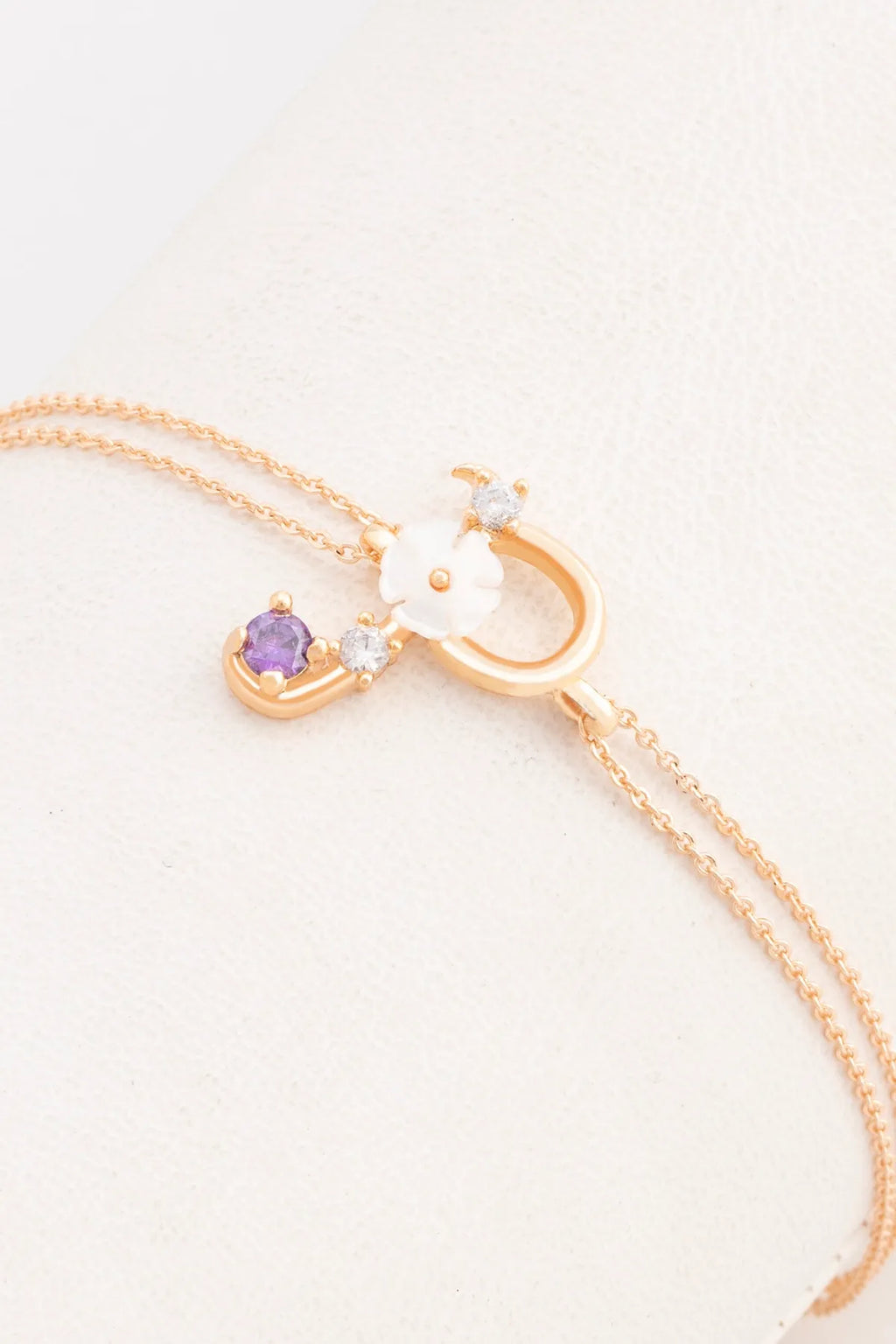 Italian Design Flowers Zircon Magnolia Initial Bracelet - P