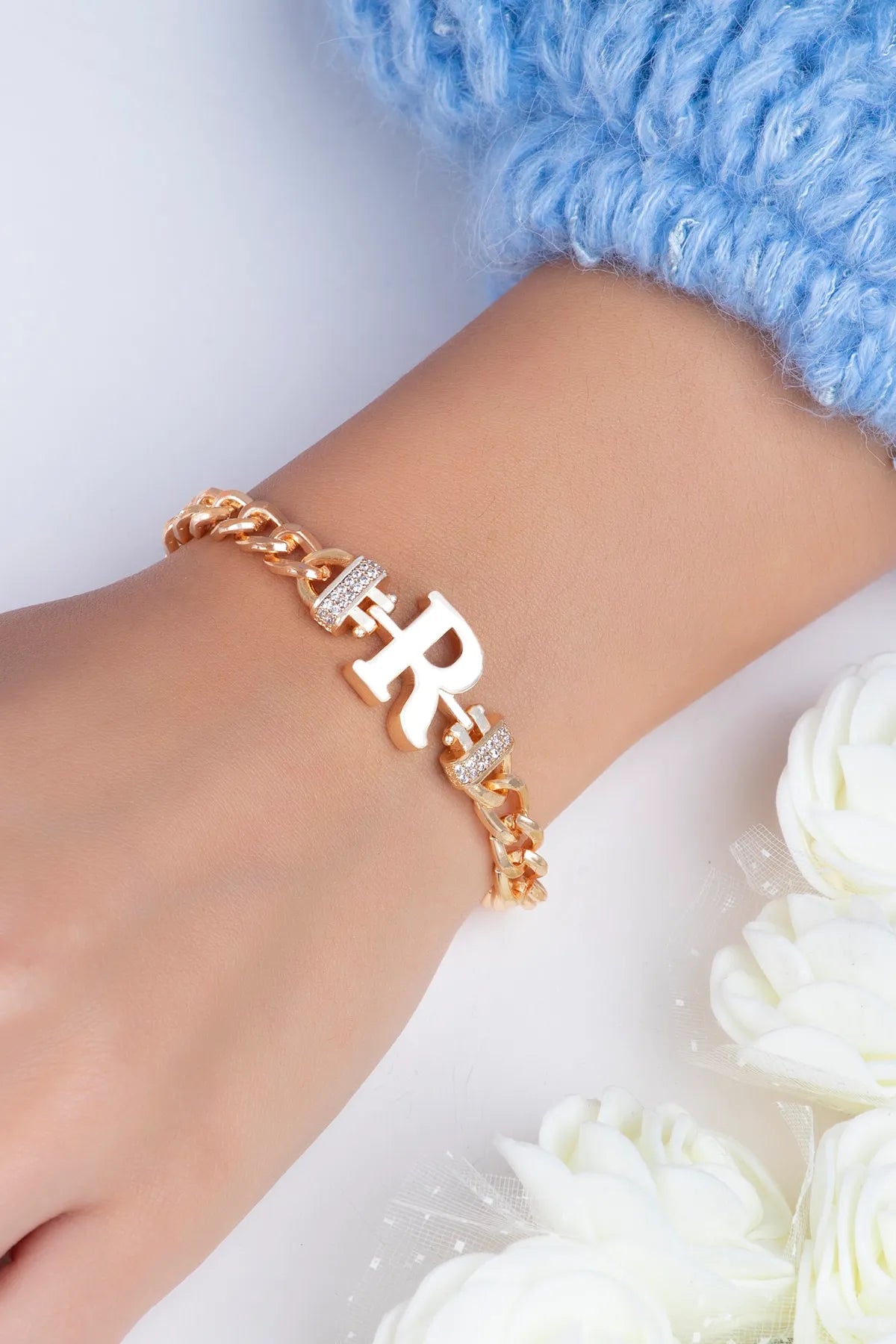 Zircon Stone Design Initial Bracelet - R